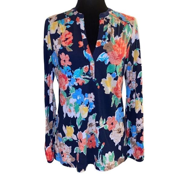 Lauren Ralph Lauren Navy Blue Floral Top Size M - Picture 1 of 13